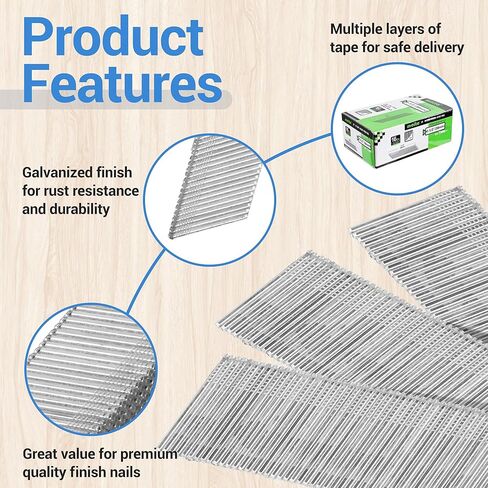 meite 16 Gauge 20 Degree Finish Nails Set 2000-Pack Assorted Size & 1-1/2 Inch Galvanized Angled Finishing Nails for Finish Nailer Cabinet Crown Baseboard in Saudi Arabia