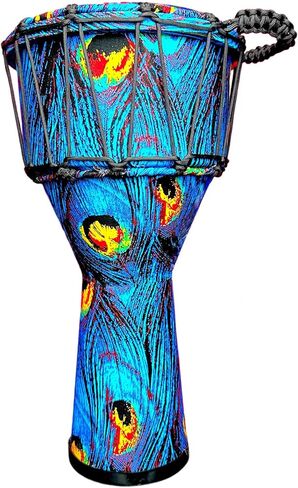 طبلة Djembe احترافية مقاس 10 بوصة، براميل أفريقية للبالغين، تصميم ريش الطاووس، نمط أزرق وأرجواني مرسومة يدويًا، هدايا للموسيقيين in Kuwait