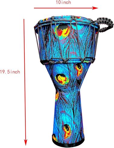 طبلة Djembe احترافية مقاس 10 بوصة، براميل أفريقية للبالغين، تصميم ريش الطاووس، نمط أزرق وأرجواني مرسومة يدويًا، هدايا للموسيقيين in Kuwait