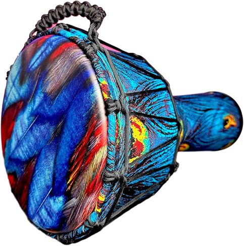 طبلة Djembe احترافية مقاس 10 بوصة، براميل أفريقية للبالغين، تصميم ريش الطاووس، نمط أزرق وأرجواني مرسومة يدويًا، هدايا للموسيقيين in Kuwait