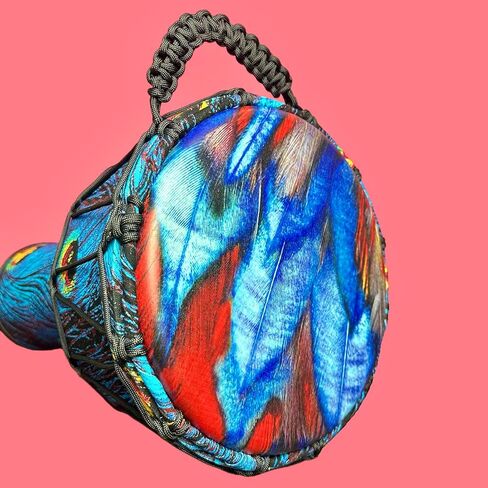 طبلة Djembe احترافية مقاس 10 بوصة، براميل أفريقية للبالغين، تصميم ريش الطاووس، نمط أزرق وأرجواني مرسومة يدويًا، هدايا للموسيقيين in Kuwait