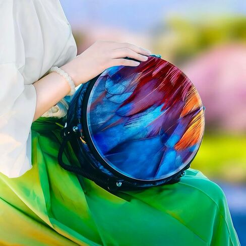 طبلة Djembe احترافية مقاس 10 بوصة، براميل أفريقية للبالغين، تصميم ريش الطاووس، نمط أزرق وأرجواني مرسومة يدويًا، هدايا للموسيقيين in Kuwait