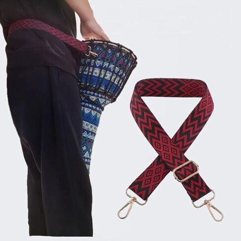 Adjustable Waist Strap for Djembe African Hand Drum, African Hand Drum Belt Strap, Percussion Instruments Belt Accessory (black red) in Kuwait