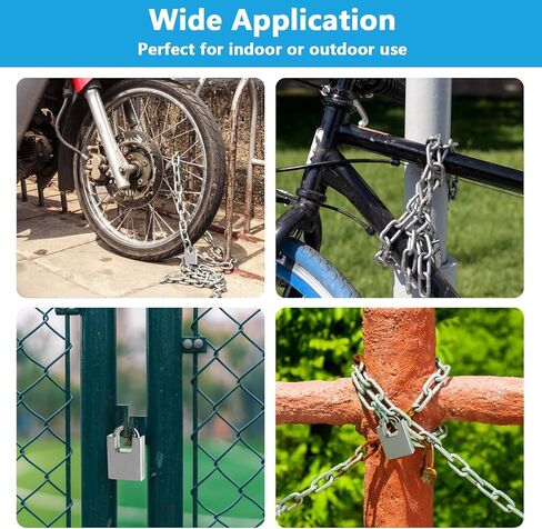 47.24 inch/1.2 Meter Stainless Steel Security Chain Lock with Anti-Cut Padlock & 2 Keys - Heavy Duty Anti-Theft Protection for Bicycle, Motorcycle, Scooter, Door, Fence, Garage in Kuwait