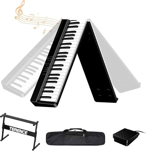 Portable Piano Keyboard 88 Keys: Semi-Weighted Folding Digital Piano Bluetooth, 128 Tones & Silent Mode TERENCE Electric Folding Piano Kit for Adult (Ink Black) in Kuwait