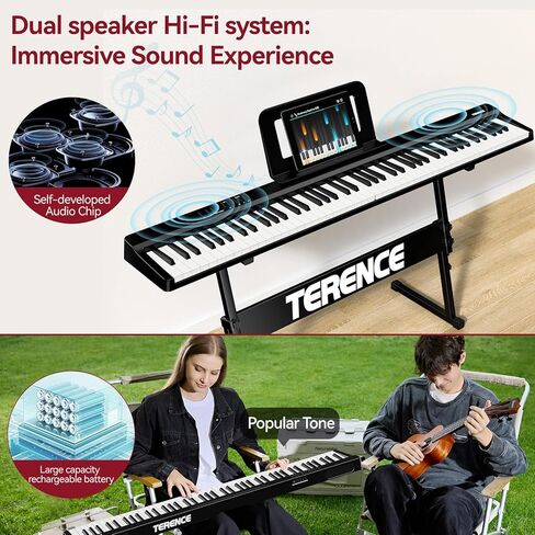 Portable Piano Keyboard 88 Keys: Semi-Weighted Folding Digital Piano Bluetooth, 128 Tones & Silent Mode TERENCE Electric Folding Piano Kit for Adult (Ink Black) in Saudi Arabia