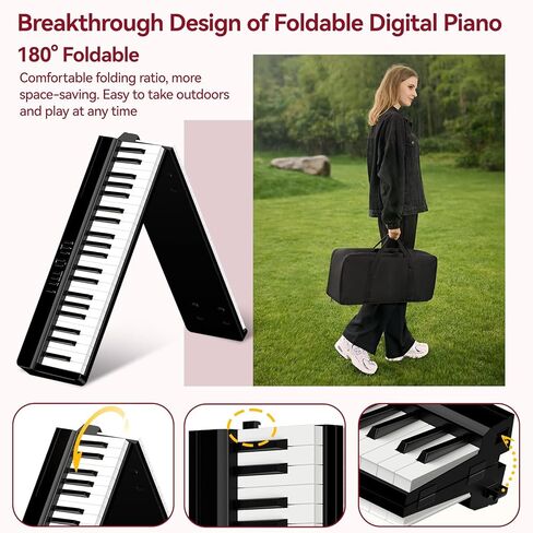 Portable Piano Keyboard 88 Keys: Semi-Weighted Folding Digital Piano Bluetooth, 128 Tones & Silent Mode TERENCE Electric Folding Piano Kit for Adult (Ink Black) in Saudi Arabia