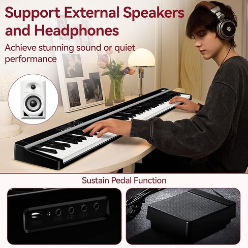 Portable Piano Keyboard 88 Keys: Semi-Weighted Folding Digital Piano Bluetooth, 128 Tones & Silent Mode TERENCE Electric Folding Piano Kit for Adult (Ink Black) in Saudi Arabia