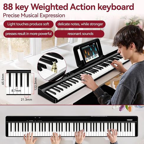 Portable Piano Keyboard 88 Keys: Semi-Weighted Folding Digital Piano Bluetooth, 128 Tones & Silent Mode TERENCE Electric Folding Piano Kit for Adult (Ink Black) in Saudi Arabia