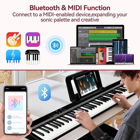 Portable Piano Keyboard 88 Keys: Semi-Weighted Folding Digital Piano Bluetooth, 128 Tones & Silent Mode TERENCE Electric Folding Piano Kit for Adult (Ink Black) in Saudi Arabia