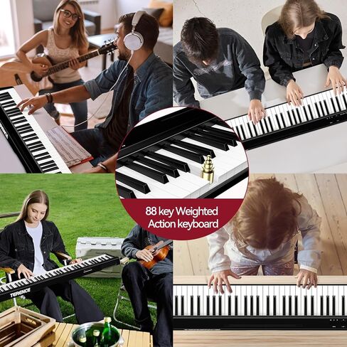 Portable Piano Keyboard 88 Keys: Semi-Weighted Folding Digital Piano Bluetooth, 128 Tones & Silent Mode TERENCE Electric Folding Piano Kit for Adult (Ink Black) in Saudi Arabia