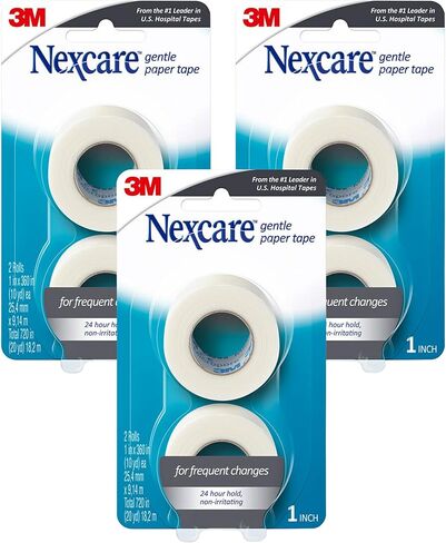 Nexcare Gentle Paper Tape, Medical Paper Tape, Secures Dressings and Lifts Away Gently, 1 in x 10 Yards, 2-Pack (4 Rolls) in Kuwait