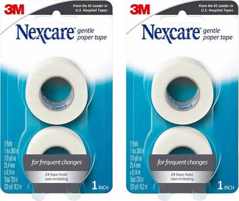 Nexcare Gentle Paper Tape, Medical Paper Tape, Secures Dressings and Lifts Away Gently, 1 in x 10 Yards, 2-Pack (4 Rolls) in Kuwait