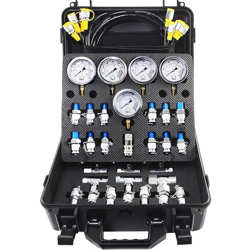 Hydraulic Nitrogen Accumulator Charging Kit, Nitrogen Fill Kit Hydraulic Pressure Test Kit with 3 Gauges 1500/4500/6000 psi, 7 Adapters, Gas Hose & Main Valve Body Gas Charging Tool for Excavators in Kuwait
