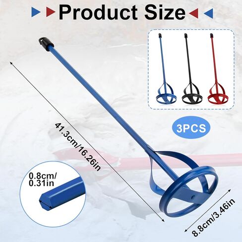 3 PCS Paint Mixer for Drill,Paint Stirrer Fits All Kinds of Drill Bits,Plaster and Paint Mixers Stirrer Tools with Non-Slip Hex Head,for Mortar Mud Grout and Easy to Clean(Blue,Black,Red) in Saudi Arabia
