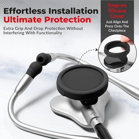 Core Protection Kit for EKO Core 500 Digital Stethoscope – Silicone Chestpiece Cover, 2 Tempered Glass Screen Protectors, & Replacement Ear Tips (Black) in Kuwait