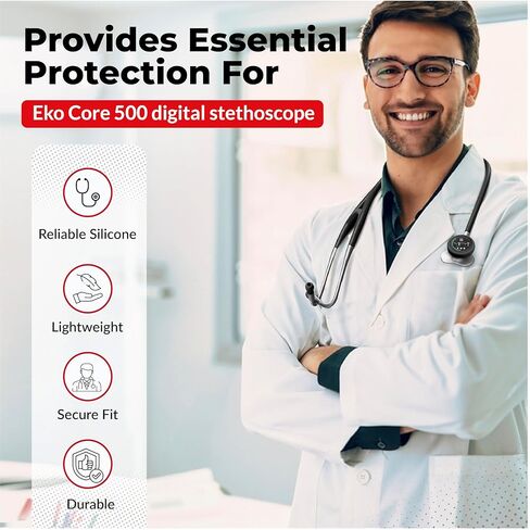 Core Protection Kit for EKO Core 500 Digital Stethoscope – Silicone Chestpiece Cover, 2 Tempered Glass Screen Protectors, & Replacement Ear Tips (Black) in Kuwait