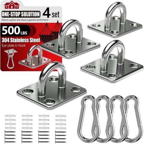 sprookber 304 Stainless Steel Pad Eye Snap Hooks, M5 Heavy Duty Ceiling Hooks, 500 lb Capacity Hammock Swing Hanging kit, Plant Hangers, Marine Hardware Staple Hook Loop with Screws, Set of 8(Black) in Kuwait