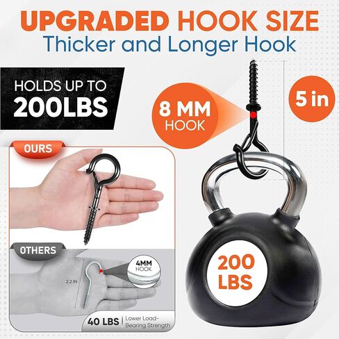 [حمل عمل عالي] 4 قطع من خطافات Q-Hanger بوزن 200 رطل M8 مع غسالة وإبزيم أمان، خطافات لولبية شديدة التحمل مقاس 5 بوصات مقاومة للرياح لتعليق النباتات واليوجا والأضواء والاستخدامات الداخلية والخارجية - أنابيب توسيع، مفك براغي in Kuwait