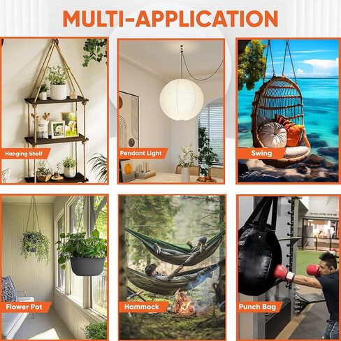 [حمل عمل عالي] 4 قطع من خطافات Q-Hanger بوزن 200 رطل M8 مع غسالة وإبزيم أمان، خطافات لولبية شديدة التحمل مقاس 5 بوصات مقاومة للرياح لتعليق النباتات واليوجا والأضواء والاستخدامات الداخلية والخارجية - أنابيب توسيع، مفك براغي in Kuwait