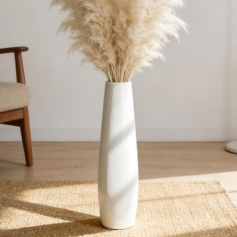 Ceramic White Floor Vase 17.7 Inches Tall Flower Holder Decorative Large Vases for Table Centerpieces Shelf Home Decor Living Room Branches Sky-Dried Flower Arrangement Simple Decorative in Kuwait