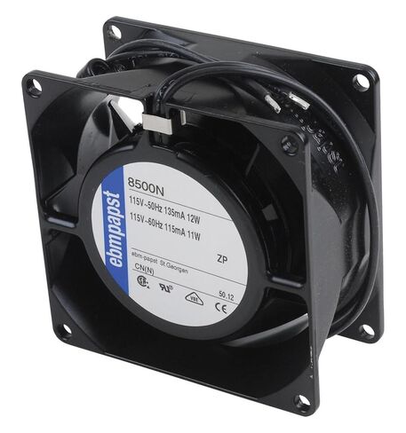EBM PAPST 8500N (Price/EA) AXIAL Fan, 115VAC; Nominal Rated Voltage AC:115V; Fan Frame Type:Square; Frame Size:80MM; External Depth:38MM; Bearing Type:Sleeve Bearing; AIR Flow - CFM:35.9CFM; Noise in Saudi Arabia