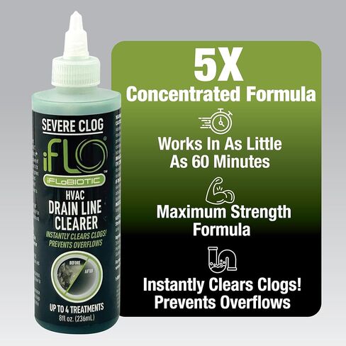 iFLO® Severe Clog Relief™ - 5X A/C Drain Line Cleaner Concentrate – Heavy-Duty HVAC System Solution for Tough Clogs & Buildup – Professional Liquid Drain Cleaner and Unclogger, 8oz Bottle, 1 Pack in Saudi Arabia