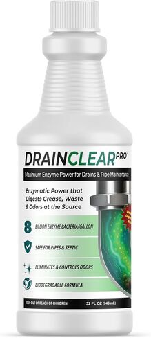 منظف ​​الصرف الإنزيمي برو من درين كلير 32oz - تركيبة إنزيمية تهضم الشحوم والنفايات والروائح - آمن للأنابيب وأنظمة الصرف الصحي - معالجة الصرف القابلة للتحلل للاستخدام المنزلي والتجاري in Kuwait