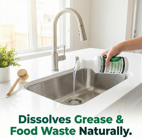 منظف ​​الصرف الإنزيمي برو من درين كلير 32oz - تركيبة إنزيمية تهضم الشحوم والنفايات والروائح - آمن للأنابيب وأنظمة الصرف الصحي - معالجة الصرف القابلة للتحلل للاستخدام المنزلي والتجاري in Kuwait