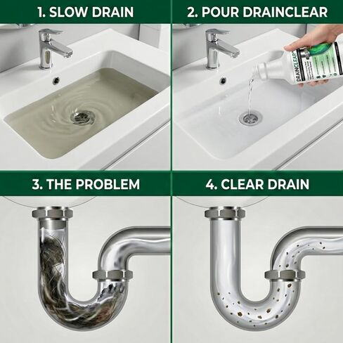 منظف ​​الصرف الإنزيمي برو من درين كلير 32oz - تركيبة إنزيمية تهضم الشحوم والنفايات والروائح - آمن للأنابيب وأنظمة الصرف الصحي - معالجة الصرف القابلة للتحلل للاستخدام المنزلي والتجاري in Kuwait