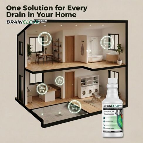 منظف ​​الصرف الإنزيمي برو من درين كلير 32oz - تركيبة إنزيمية تهضم الشحوم والنفايات والروائح - آمن للأنابيب وأنظمة الصرف الصحي - معالجة الصرف القابلة للتحلل للاستخدام المنزلي والتجاري in Kuwait