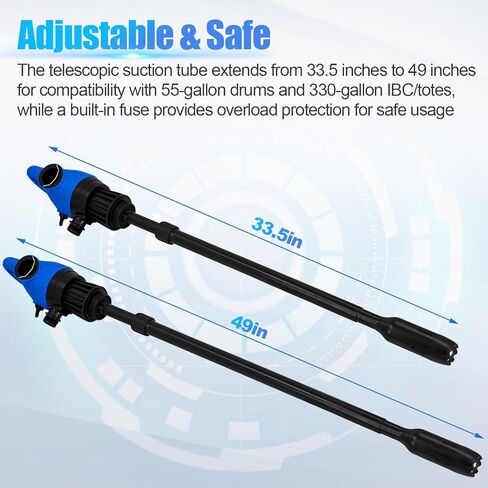 120V AC Electric Drum Pump with 12V DC Power, 55 Gallon Drum Pump with Built-in 2-Inch Bung Adapter, 5 Gallons Per Minute Flow Rate Liquid Transfer for DEF Diesel Water Antifreeze in Kuwait