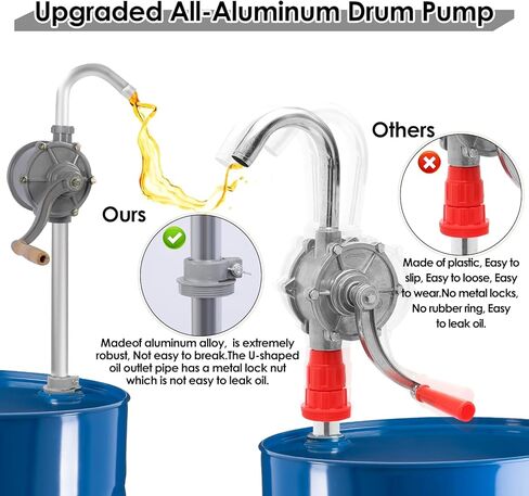 مضخة طبل سعة 55 جالونًا، مضخة زيت يدوية من الألومنيوم 7GPM بالكامل، تناسب براميل وبراميل من 15 إلى 55 جالونًا، متوافقة مع وقود الديزل والكيروسين والمحرك والزيت الهيدروليكي وزيت التروس (المرآب/المزرعة/الاستخدام الصناعي) in Kuwait