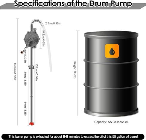 مضخة طبل سعة 55 جالونًا، مضخة زيت يدوية من الألومنيوم 7GPM بالكامل، تناسب براميل وبراميل من 15 إلى 55 جالونًا، متوافقة مع وقود الديزل والكيروسين والمحرك والزيت الهيدروليكي وزيت التروس (المرآب/المزرعة/الاستخدام الصناعي) in Kuwait