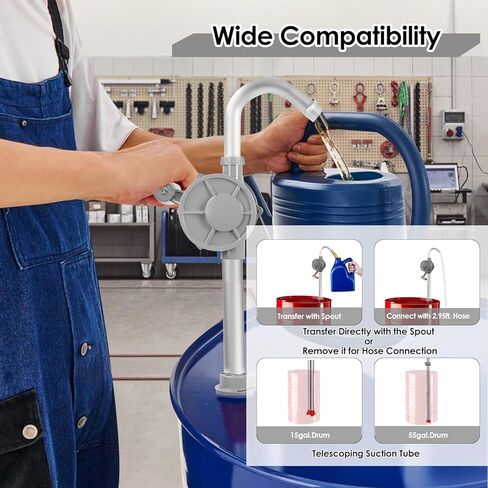 مضخة طبل سعة 55 جالونًا، مضخة زيت يدوية من الألومنيوم 7GPM بالكامل، تناسب براميل وبراميل من 15 إلى 55 جالونًا، متوافقة مع وقود الديزل والكيروسين والمحرك والزيت الهيدروليكي وزيت التروس (المرآب/المزرعة/الاستخدام الصناعي) in Kuwait