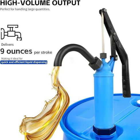 MaxWorks Lever Action Plastic Drum Pump 9 oz per Stroke High Volume Manual Dispenser Fits 15 to 55 Gallon Drums Chemical Resistant for Fuel Water Based Solutions and Acidic Fluids (51046) in Saudi Arabia
