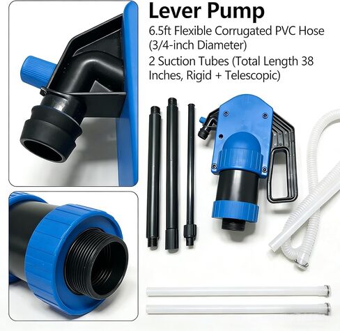 Upgrade Lever Action Drum Pump,55 Gallon Manual Barrel Pump for DEF,High Viscosity Oils,Chemicals,Antifreeze,Gasoline,Includes 6.56 ft of 3/4"Corrugated Hose,1 Pint/Stroke in Saudi Arabia