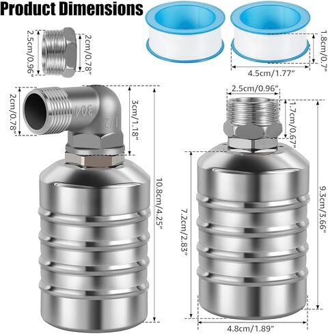 4pcs 304 Stainless Steel Automatic Water Float Valve 1/2" and 3/4" Connection Types Precise Control Water Level Controller Water Level Control Float Valve for Sink for Water Tank Livestock Troughs in Saudi Arabia