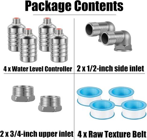 4pcs 304 Stainless Steel Automatic Water Float Valve 1/2" and 3/4" Connection Types Precise Control Water Level Controller Water Level Control Float Valve for Sink for Water Tank Livestock Troughs in Saudi Arabia