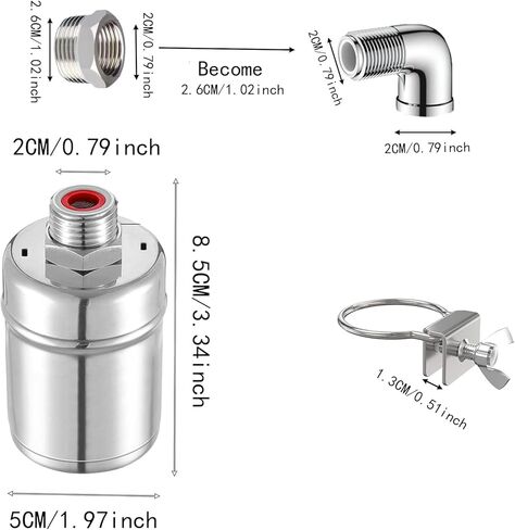 قطعتان من صمام تعويم المياه الأوتوماتيكي من الفولاذ المقاوم للصدأ - وصلات مزدوجة 1/2 بوصة و3/4 بوصة، تحكم عالي التحمل في مستوى المياه لحوض الماشية وخزان الأسماك وحمام السباحة، تصميم مانع للتسرب in Kuwait