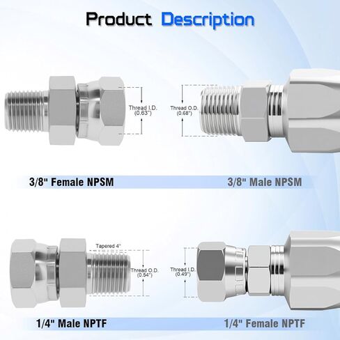 محول دوار هيدروليكي 1/4 بوصة NPTF ذكر × 3/8 بوصة NPSM أنثى 1404-04-06 وصلات أنابيب مستقيمة من الصلب الكربوني، لتركيب خرطوم هيدروليكي (عبوتان) in Kuwait