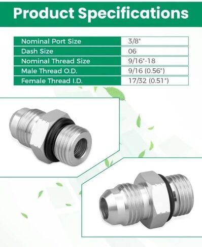 تركيبات محول خرطوم هيدروليكي مستقيم، 3/8 بوصة JIC 37 درجة ذكر × #6 SAE/ORB ذكر، 3/8 بوصة JIC ذكر (9/16 بوصة - 18 خيط) × 3/8 بوصة ذكر ORB (9/16 بوصة - 18 خيط)، استبدال 6400-06-06، 16 قطعة in Kuwait