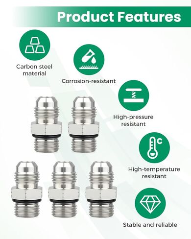 تركيبات محول خرطوم هيدروليكي مستقيم، 3/8 بوصة JIC 37 درجة ذكر × #6 SAE/ORB ذكر، 3/8 بوصة JIC ذكر (9/16 بوصة - 18 خيط) × 3/8 بوصة ذكر ORB (9/16 بوصة - 18 خيط)، استبدال 6400-06-06، 16 قطعة in Kuwait