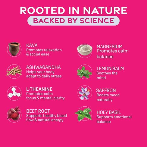 مسحوق مزيج مشروب HappySoul Kava - مزيج موكتيل بديل للكحول للاسترخاء - مشروب Kava Kava Adaptogen مع المغنيسيوم والأشواغاندا والثيانين والزعفران وجذور البنجر | بيري، 15 علبة عصا in Saudi Arabia