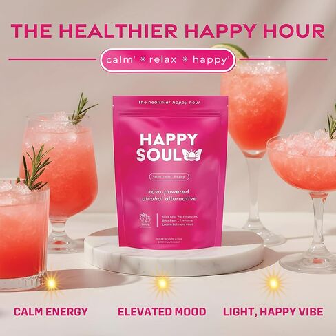 مسحوق مزيج مشروب HappySoul Kava - مزيج موكتيل بديل للكحول للاسترخاء - مشروب Kava Kava Adaptogen مع المغنيسيوم والأشواغاندا والثيانين والزعفران وجذور البنجر | بيري، 15 علبة عصا in Saudi Arabia