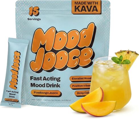 Mood Jooce Noble Kava Drink Mix - Cortisol Reducer with Kava Kava - Anxiety, Sleep & Mood Support Supplement - No Sugar - Vegan - Pineapple Mango Flavor - 15 On-the-Go Packets in Saudi Arabia