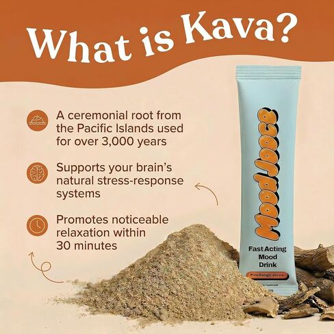 Mood Jooce Noble Kava Drink Mix - Cortisol Reducer with Kava Kava - Anxiety, Sleep & Mood Support Supplement - No Sugar - Vegan - Pineapple Mango Flavor - 15 On-the-Go Packets in Saudi Arabia