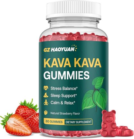 Kava Kava Gummies for Calm, Relaxation & Natural Sleep - High Potency Kava Root Extract Supplement with Ashwagandha, Magnesium & Vitamin B6, Sugar-Free, Melatonin-Free, Vegan 60 Ct in Kuwait