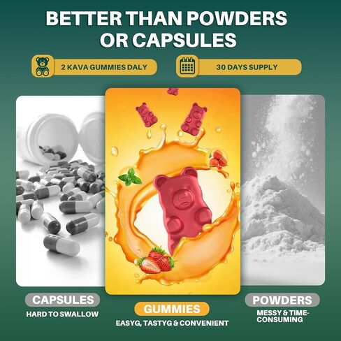 Kava Kava Gummies for Calm, Relaxation & Natural Sleep - High Potency Kava Root Extract Supplement with Ashwagandha, Magnesium & Vitamin B6, Sugar-Free, Melatonin-Free, Vegan 60 Ct in Kuwait