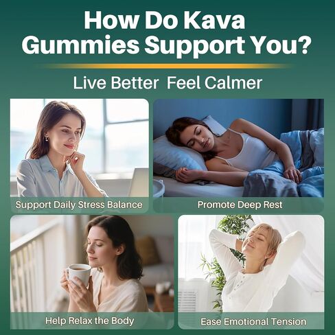 Kava Kava Gummies for Calm, Relaxation & Natural Sleep - High Potency Kava Root Extract Supplement with Ashwagandha, Magnesium & Vitamin B6, Sugar-Free, Melatonin-Free, Vegan 60 Ct in Kuwait